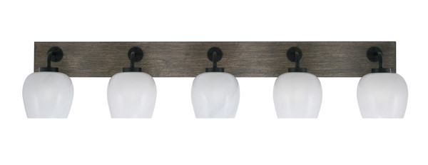 Toltec Lighting - 1775-MBDW-4811 - Five Light Bath Bar - Oxbridge - Matte Black & Painted Distressed Wood-look Metal