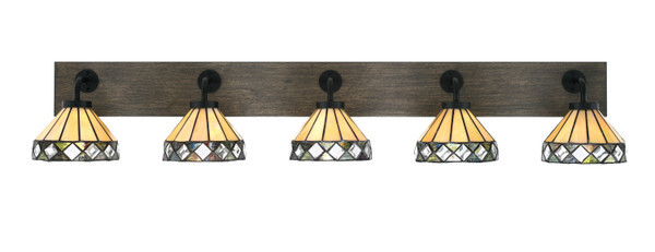 Toltec Lighting - 1775-MBDW-9405 - Five Light Bath Bar - Oxbridge - Matte Black & Painted Distressed Wood-look Metal