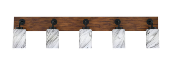 Toltec Lighting - 1775-MBWG-3009 - Five Light Bath Bar - Oxbridge - Matte Black & Painted Wood-look Metal