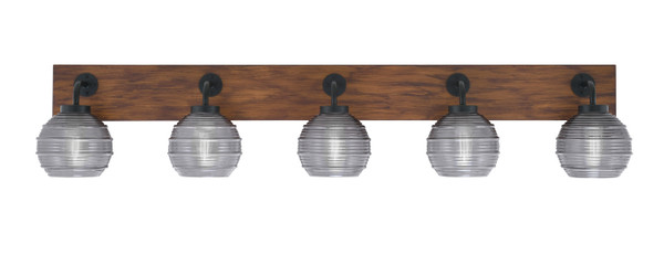 Toltec Lighting - 1775-MBWG-5112 - Five Light Bath Bar - Oxbridge - Matte Black & Painted Wood-look Metal