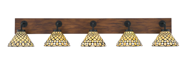 Toltec Lighting - 1775-MBWG-9415 - Five Light Bath Bar - Oxbridge - Matte Black & Painted Wood-look Metal