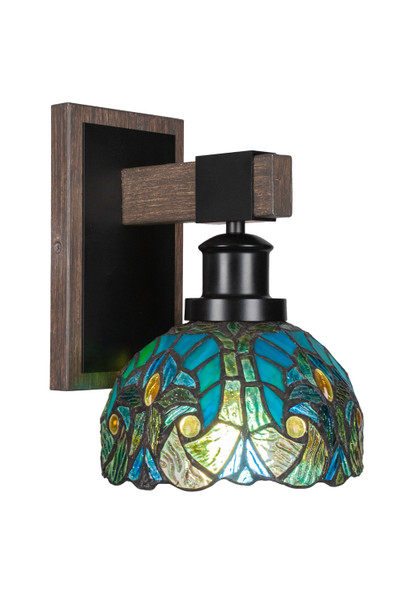 Toltec Lighting - 1841-MBDW-9925 - One Light Wall Sconce - Tacoma - Matte Black & Painted Distressed Wood-look