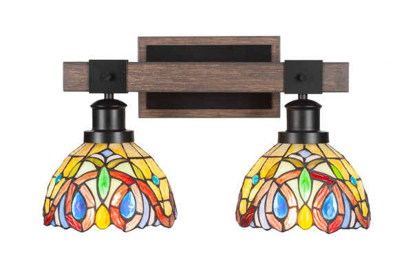 Toltec Lighting - 1842-MBDW-9445 - Two Light Bath Bar - Tacoma - Matte Black & Painted Distressed Wood-look Metal
