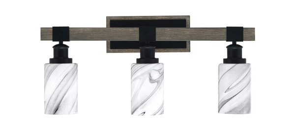 Toltec Lighting - 1843-MBDW-3009 - Three Light Bath Bar - Tacoma - Matte Black & Painted Distressed Wood-look Metal