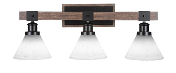 Toltec Lighting - 1843-MBDW-312 - Three Light Bath Bar - Tacoma - Matte Black & Painted Distressed Wood-look Metal