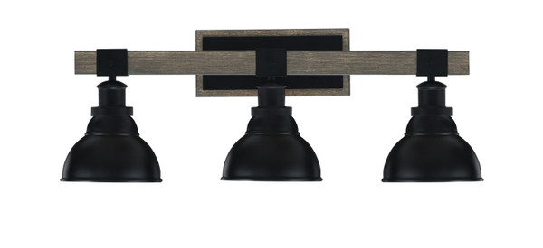 Toltec Lighting - 1843-MBDW-427-MB - Three Light Bath Bar - Tacoma - Matte Black & Painted Distressed Wood-look Metal