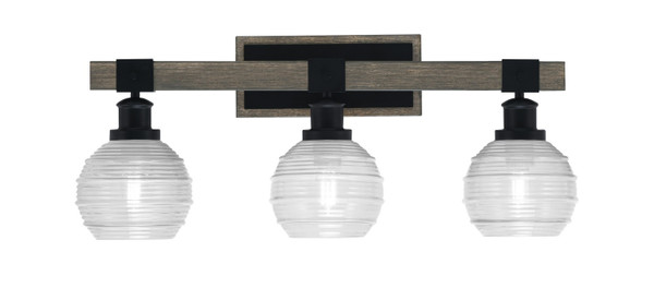 Toltec Lighting - 1843-MBDW-5110 - Three Light Bath Bar - Tacoma - Matte Black & Painted Distressed Wood-look Metal
