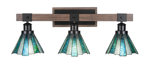 Toltec Lighting - 1843-MBDW-9325 - Three Light Bath Bar - Tacoma - Matte Black & Painted Distressed Wood-look Metal