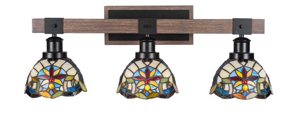 Toltec Lighting - 1843-MBDW-9365 - Three Light Bath Bar - Tacoma - Matte Black & Painted Distressed Wood-look Metal