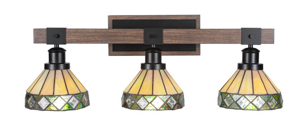 Toltec Lighting - 1843-MBDW-9405 - Three Light Bath Bar - Tacoma - Matte Black & Painted Distressed Wood-look Metal
