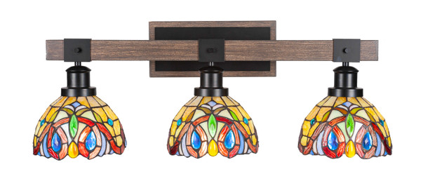 Toltec Lighting - 1843-MBDW-9445 - Three Light Bath Bar - Tacoma - Matte Black & Painted Distressed Wood-look Metal