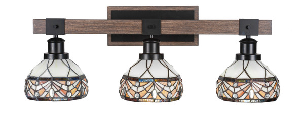 Toltec Lighting - 1843-MBDW-9485 - Three Light Bath Bar - Tacoma - Matte Black & Painted Distressed Wood-look Metal
