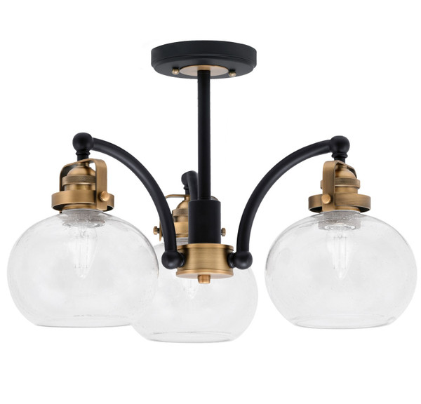 Toltec Lighting - 1947-MBBR-202 - Three Light Semi-Flush Mount - Easton - Matte Black & Brass