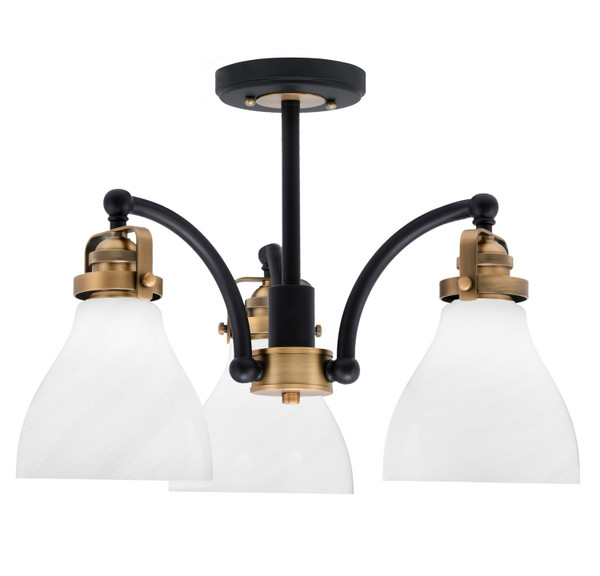 Toltec Lighting - 1947-MBBR-4761 - Three Light Semi-Flush Mount - Easton - Matte Black & Brass