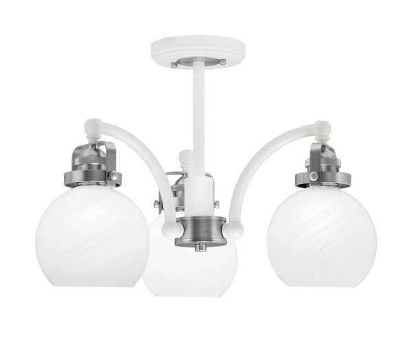 Toltec Lighting - 1947-WHBN-4101 - Three Light Semi-Flush Mount - Easton - White & Brushed Nickel