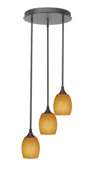 Toltec Lighting - 2143-DG-625 - Three Light Cluster Pendalier - Empire - Dark Granite