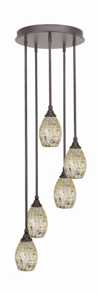 Toltec Lighting - 2145-DG-406 - Five Light Pendalier - Empire - Dark Granite