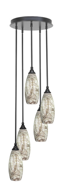 Toltec Lighting - 2145-MB-5064 - Five Light Pendalier - Empire - Matte Black