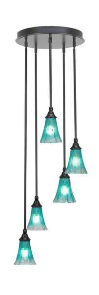 Toltec Lighting - 2145-MB-725 - Five Light Pendalier - Empire - Matte Black