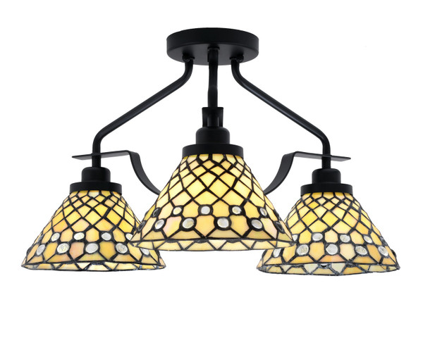 Toltec Lighting - 2607-MB-9415 - Three Light Semi-Flush Mount - Odyssey - Matte Black