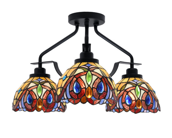 Toltec Lighting - 2607-MB-9445 - Three Light Semi-Flush Mount - Odyssey - Matte Black