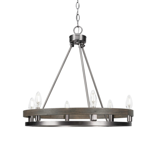 Toltec Lighting - 2706-GPDW - Six Light Chandelier - Belmont - Graphite & Painted Distressed Wood-look Metal