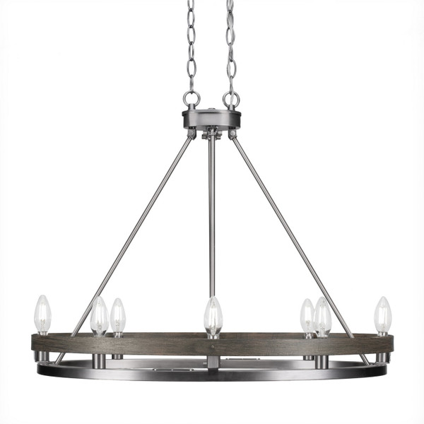 Toltec Lighting - 2728-GPDW - Eight Light Chandelier - Belmont - Graphite & Painted Distressed Wood-look Metal
