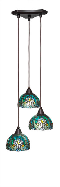 Toltec Lighting - 28-DG-9925 - Three Light Cluster Pendalier - Europa - Dark Granite