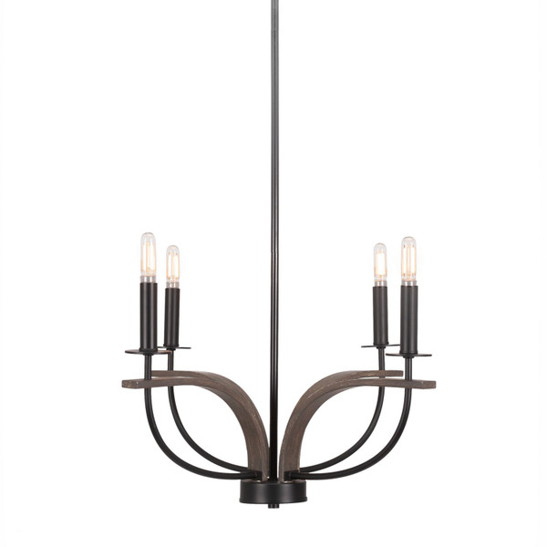 Toltec Lighting - 2904-MBDW - Four Light Chandelier - Monterey - Matte Black & Painted Distressed Wood-look Metal