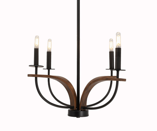 Toltec Lighting - 2904-MBWG - Four Light Chandelier - Monterey - Matte Black & Painted Wood-look Metal