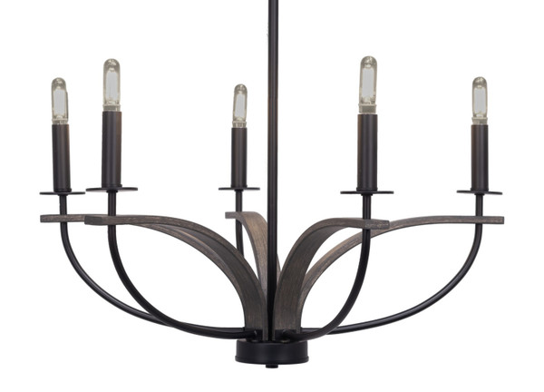Toltec Lighting - 2905-MBDW - Five Light Chandelier - Monterey - Matte Black & Painted Distressed Wood-look Metal