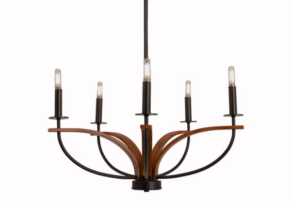Toltec Lighting - 2905-MBWG - Five Light Chandelier - Monterey - Matte Black & Painted Wood-look Metal