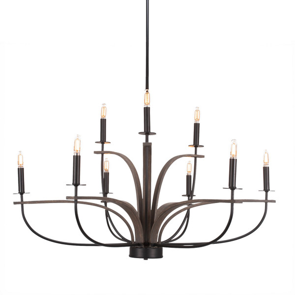 Toltec Lighting - 2909-MBDW - Nine Light Chandelier - Monterey - Matte Black & Painted Distressed Wood-look Metal