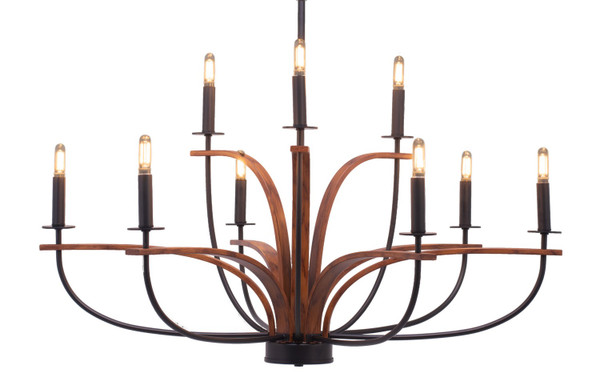 Toltec Lighting - 2909-MBWG - Nine Light Chandelier - Monterey - Matte Black & Painted Wood-look Metal
