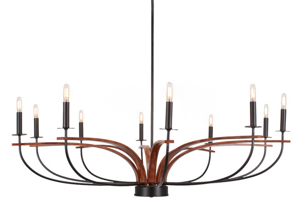 Toltec Lighting - 2910-MBWG - Ten Light Chandelier - Monterey - Matte Black & Painted Wood-look Metal