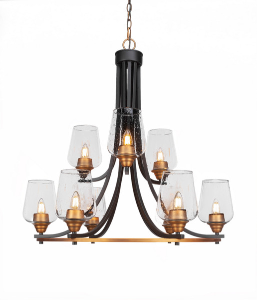 Toltec Lighting - 3409-MBBR-210 - Nine Light Chandelier - Paramount - Matte Black & Brass