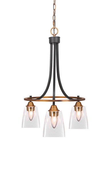 Toltec Lighting - 3413-MBBR-461 - Three Light Chandelier - Paramount - Matte Black & Brass