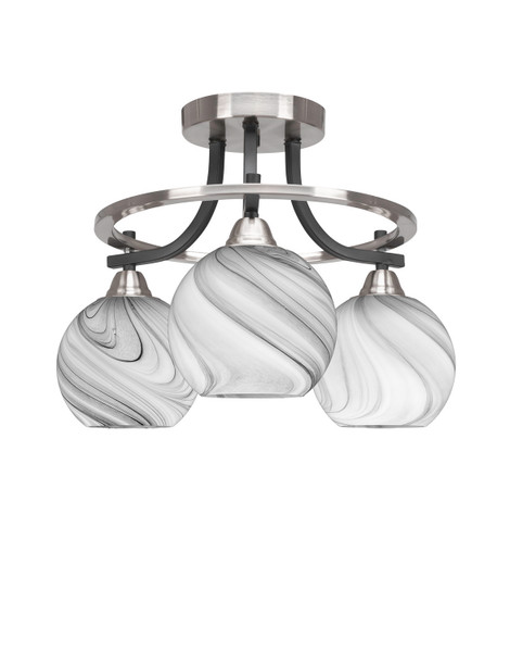 Toltec Lighting - 3417-MBBN-4109 - Three Light Semi-Flush Mount - Paramount - Matte Black & Brushed Nickel
