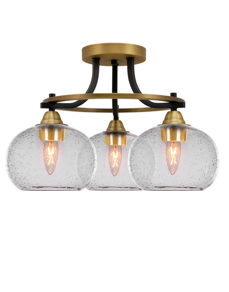 Toltec Lighting - 3417-MBBR-202 - Three Light Semi-Flush Mount - Paramount - Matte Black & Brass