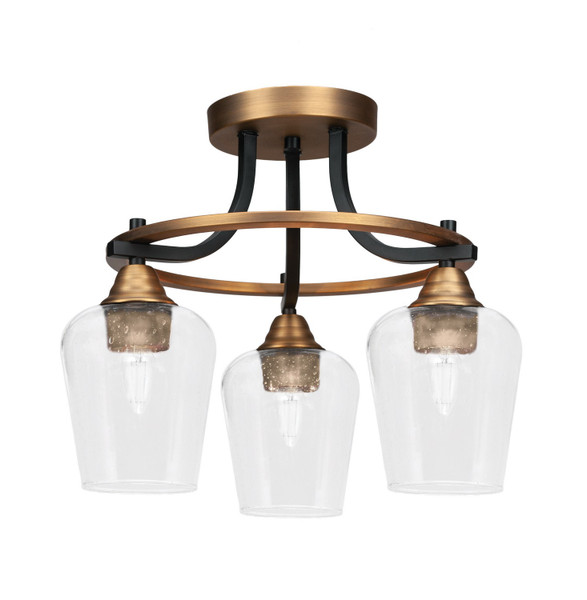 Toltec Lighting - 3417-MBBR-210 - Three Light Semi-Flush Mount - Paramount - Matte Black & Brass