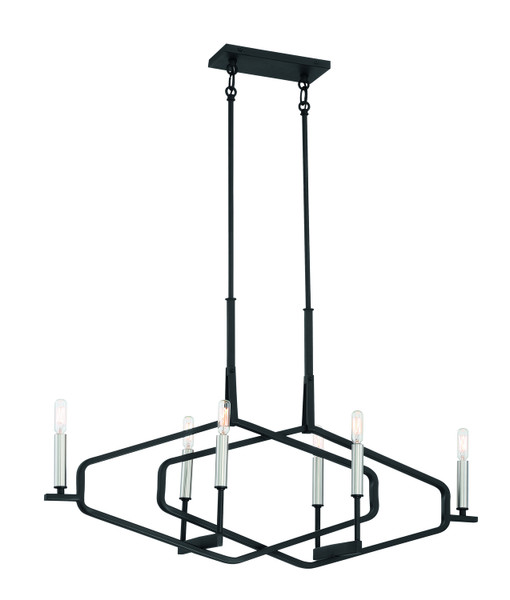 George Kovacs - P1496-712 - Six Light Island Pendant - Traveler - Sand Coal and Brushed Nickel
