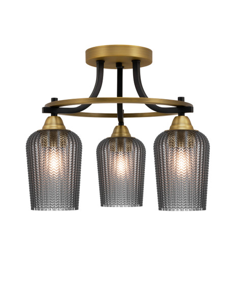 Toltec Lighting - 3417-MBBR-4252 - Three Light Semi-Flush Mount - Paramount - Matte Black & Brass