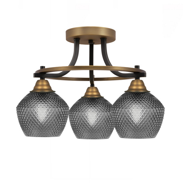 Toltec Lighting - 3417-MBBR-4622 - Three Light Semi-Flush Mount - Paramount - Matte Black & Brass