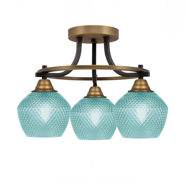 Toltec Lighting - 3417-MBBR-4625 - Three Light Semi-Flush Mount - Paramount - Matte Black & Brass