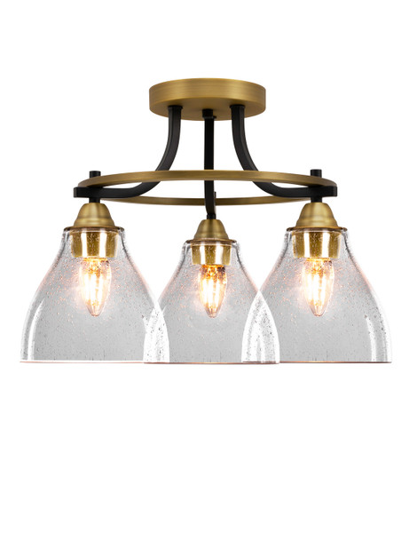 Toltec Lighting - 3417-MBBR-4760 - Three Light Semi-Flush Mount - Paramount - Matte Black & Brass