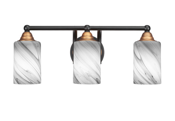 Toltec Lighting - 3423-MBBR-3009 - Three Light Bath Bar - Paramount - Matte Black & Brass