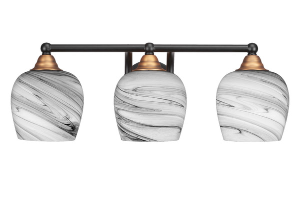Toltec Lighting - 3423-MBBR-4819 - Three Light Bath Bar - Paramount - Matte Black & Brass