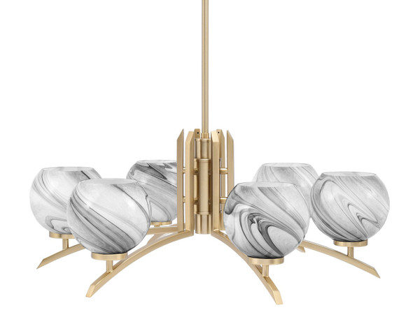 Toltec Lighting - 3706-NAB-4109 - Six Light Chandelier - Kurve - New Age Brass