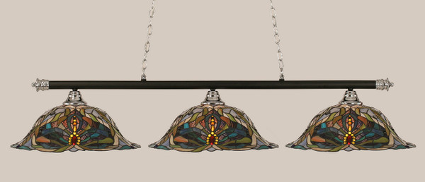 Toltec Lighting - 373-CHMB-990 - Three Light Billiard Bar - Oxford - Chrome/Matte Black