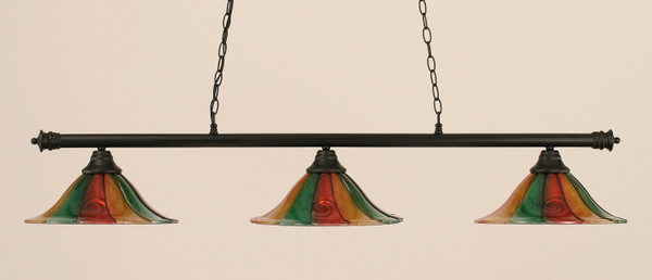 Toltec Lighting - 373-MB-764 - Three Light Billiard Bar - Oxford - Matte Black